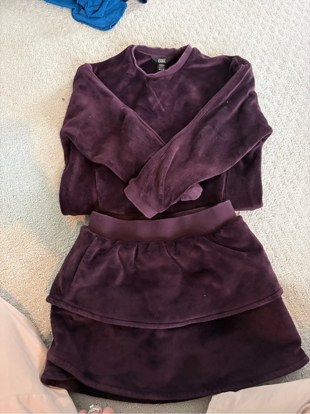 Athleta Girls Plush Pullover and Skirt Set in Deep Plum